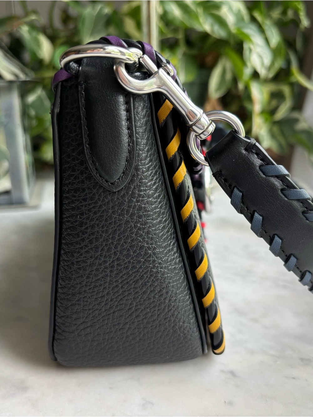 Coach Black Leather Georgie Shoulder Bag with Multicolor Whipstitch - Picture 3 of 13